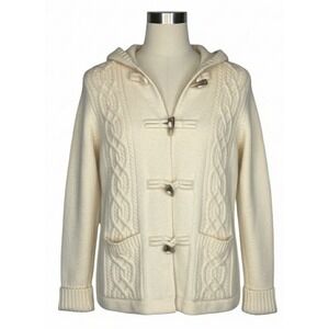 Vtg‎ Lauren Ralph Lauren Ivory Cable Fisherman Cashmere Wool Toggle Cardigan S